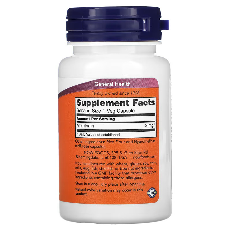 Mélatonine, 3 mg, 60 capsules végétales – Image 2